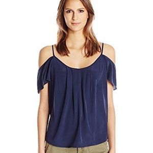 JOIE Adorlee dark navy 100% silk cold shoulder blouse size XXS new with tags